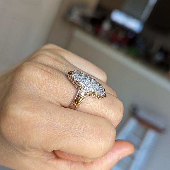 Lustro Stella Finest CZ Ring in Vermeil YG and Platinum Over Sterling Size 6 - Picture 4 of 15